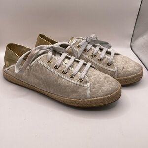 Michael Michael Kors Gold Libby Logo Jacquard Collapsible Heel Sneaker Women’s 9